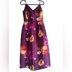 Alexa B Nites Magenta W Floral Print Satin Like Dress SZ 8